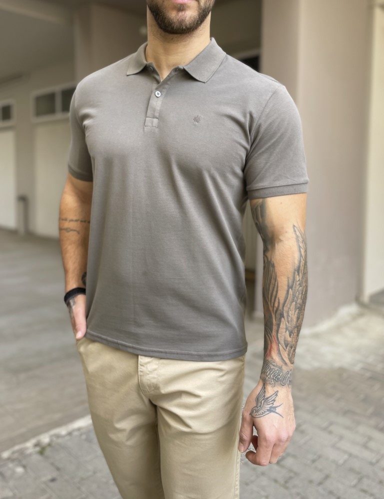 Ανδρική γκρι βαμβακερή κοντομάνικη μπλούζα Polo 4331B φωτογραφία